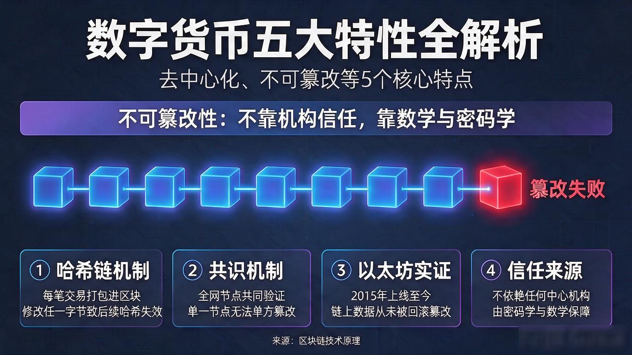 数字货币的五大特性_数字货币五大核心特征解读_去中心化与不可篡改原理